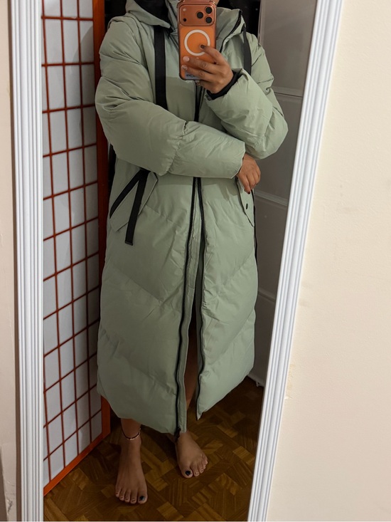 Jackets & Blazers - Long Puffer Coat in Sage Green with Hood. NWT